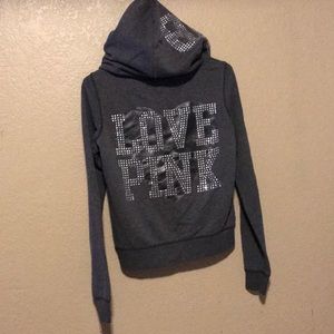 Gray rhinestone Vs Pink zip front hoodie